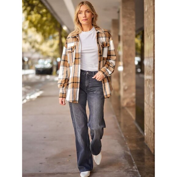 Womens Flannel Shackets Plaid Button Down Shirts Fall Winter Jackets Cute Tops T - Picture 5 of 5